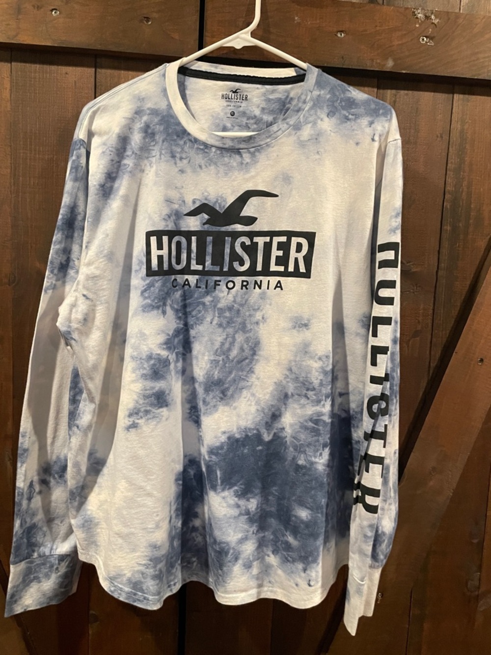 Hollister Blue & White Tie-Dye Long Sleeve Logo Tee